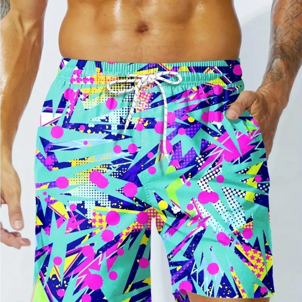 XXL Trendy 90s Color Block Graphic Board Short style - Picture 4 of 4